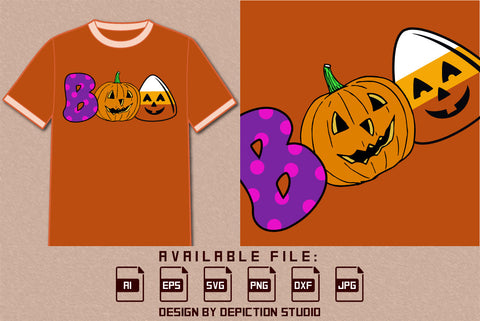 Halloween Boo Shirt, Boo Pumpkin, Candy Shirt, Halloween Candy Shirt, Halloween Pumpkin Shirt, Happy Halloween Boo Shirt Print Template SVG Depiction Studio 