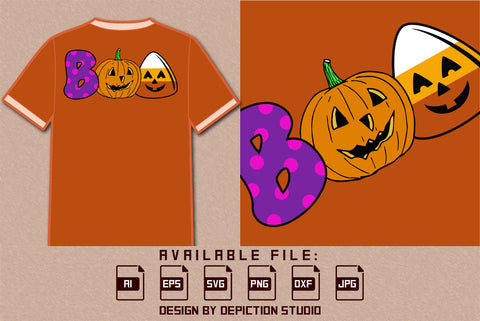 Halloween Boo Shirt, Boo Pumpkin, Candy Shirt, Halloween Candy Shirt, Halloween Pumpkin Shirt, Happy Halloween Boo Shirt Print Template SVG Depiction Studio 