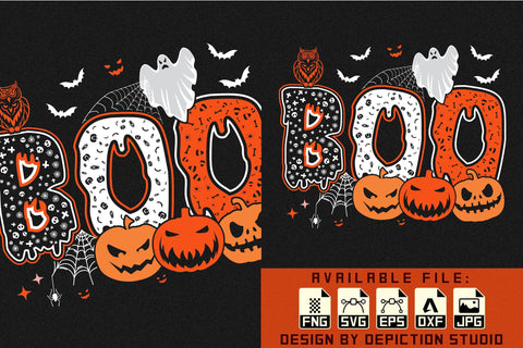 Halloween Boo T-Shirt, Pumpkin, Spider Net, Ghost Shirt Print Template Sketch DESIGN Depiction Studio 