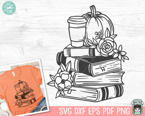Halloween Book Lover SVG, Coffee Lover Pumpkin Book svg, Reading svg, Floral Book svg, Flower Book svg, Halloween Teacher svg, Pumpkin Spice svg SVG Wild Pilot 