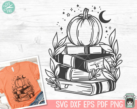 Halloween Book Lover SVG, Pumpkin Book svg, Reading svg, Halloween Teacher svg, Librarian svg, halloween png file, Leaves Moon svg SVG Wild Pilot 