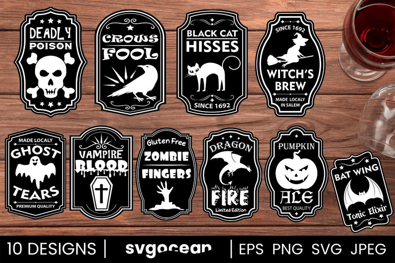 Halloween Bottle Labels Svg Bundle - So Fontsy