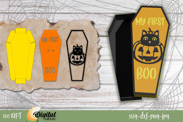 Halloween Boxes coffins SVG. My First Boo Paper Cut. SVG Evgenyia Guschina 