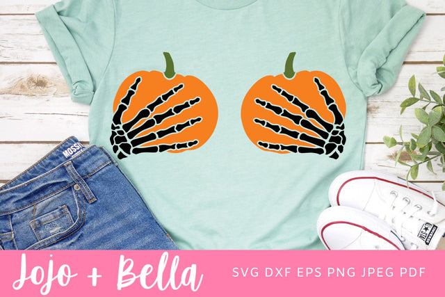 Halloween Breasts Svg, Pumpkin Breast Svg, Skeleton Hands Svg, Funny Halloween Shirt Svg files for Cricut, Silhouette, Sublimation Designs SVG Jojo&Bella 