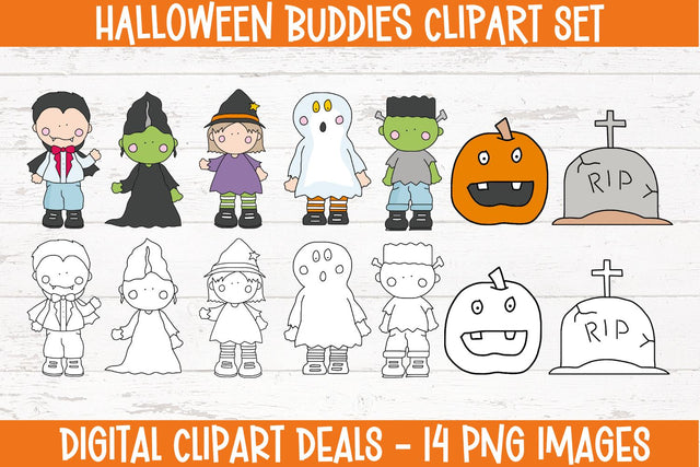 Halloween Buddies Clipart Set - Teacher Halloween Clipart Sublimation Digital Clipart Deals 