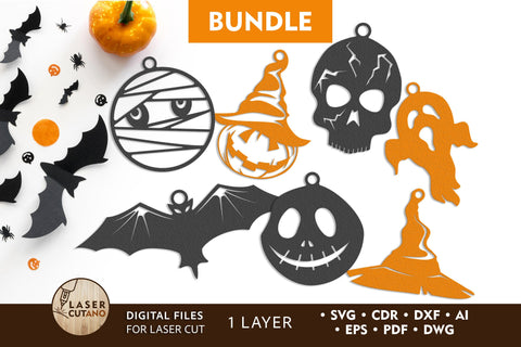 HALLOWEEN Bundle Laser Cut Files, Mandala, Round Sign SVG, 3D Designs, Mini Design Bundles SVG LaserCutano 