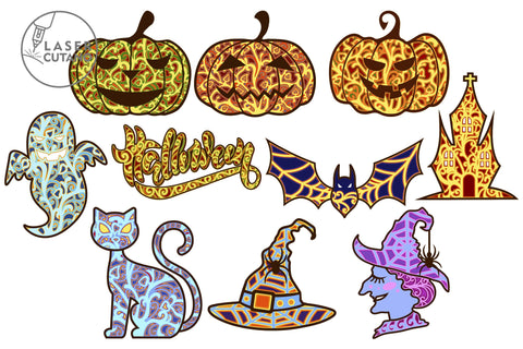 HALLOWEEN BUNDLE Multilayer Laser Cut Files, Mandala, Round Sign SVG, 3D Designs, Mini Design Bundles SVG LaserCutano 