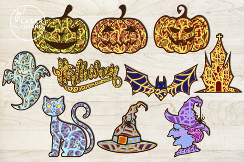 HALLOWEEN BUNDLE Multilayer Laser Cut Files, Mandala, Round Sign SVG, 3D Designs, Mini Design Bundles SVG LaserCutano 