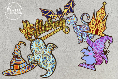 HALLOWEEN BUNDLE Multilayer Laser Cut Files, Mandala, Round Sign SVG, 3D Designs, Mini Design Bundles SVG LaserCutano 