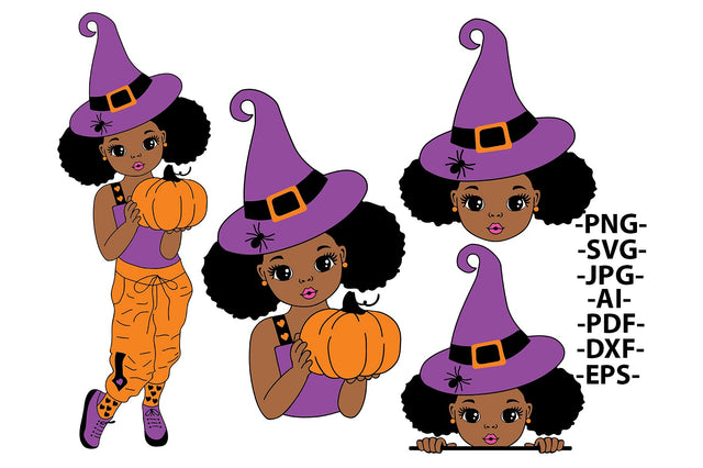 Halloween Bundle Svg, Afro Girl With Pumpkin, Halloween Svg, Fashion Afro, Pumpkin Svg, Halloween Dress Designs, Cute Little Kid SVG 1uniqueminute 