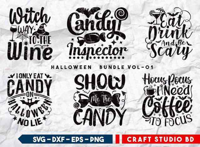 Halloween Bundle Vol-01 | Witch Way To The Wine Svg | Halloween Svg | Candy Inspector Svg | Eat Drink And Be Scary | Show Me The Candy Svg | T-shirt Design SVG ETC Craft 