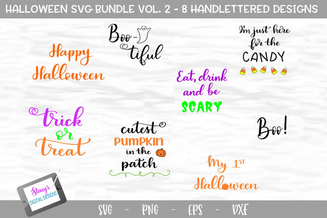 Halloween Bundle - Volume 2 - 8 handlettered SVG Designs SVG Stacy's Digital Designs 