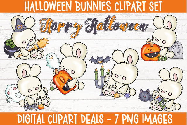 Halloween Bunnies Clipart Set Sublimation Digital Clipart Deals 