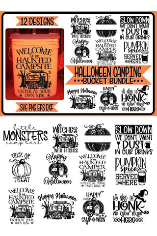 Halloween Camping Bucket SVG Bundle - 12 Designs SVG PNG EPS DXF SVG On the Beach Boutique 