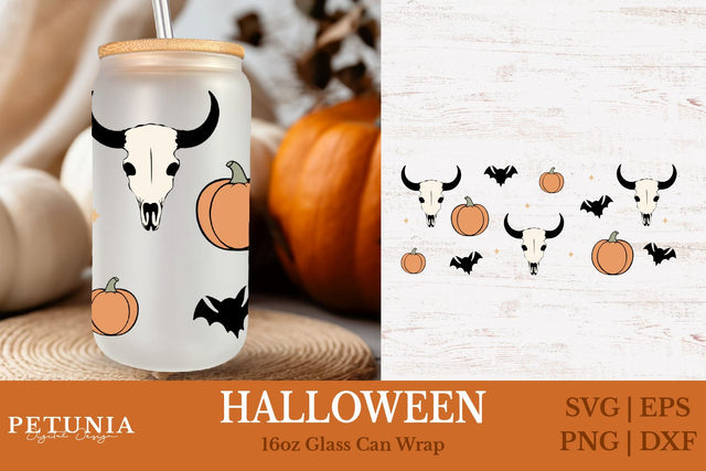 Halloween Can Glass | 16oz Libbey Can Glass Wrap SVG SVG Petunia Digital Design 