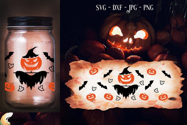 Halloween Can Glass SVG Decor. Halloween Pumpkin SVG. SVG Evgenyia Guschina 