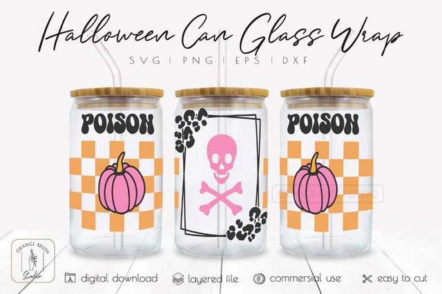 Halloween Can Glass Wrap 16 Oz Libbey Glass Can SVG SVG OrangeBrushStudio 