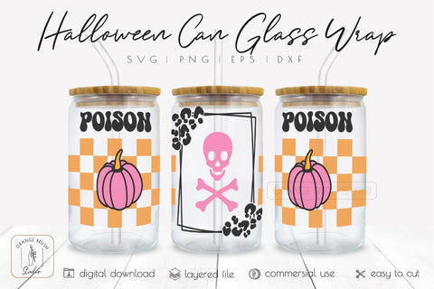Halloween Can Glass Wrap 16 Oz Libbey Glass Can SVG SVG OrangeBrushStudio 