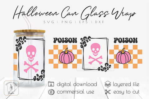 Halloween Can Glass Wrap 16 Oz Libbey Glass Can SVG SVG OrangeBrushStudio 