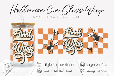 Halloween Can Glass Wrap | 16 Oz Libbey Glass | Good Witch SVG OrangeBrushStudio 