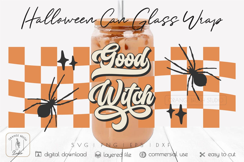 Halloween Can Glass Wrap | 16 Oz Libbey Glass | Good Witch SVG OrangeBrushStudio 