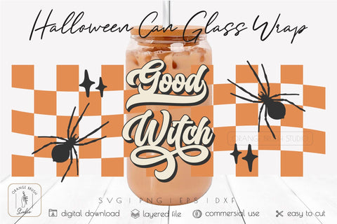 Halloween Can Glass Wrap | 16 Oz Libbey Glass | Good Witch SVG OrangeBrushStudio 