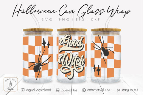 Halloween Can Glass Wrap | 16 Oz Libbey Glass | Good Witch SVG OrangeBrushStudio 