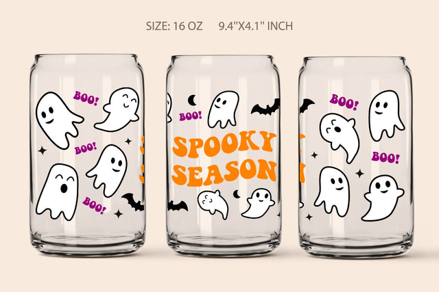 Halloween can glass wrap 16 oz Spooky season SVG KMarinaDesign 