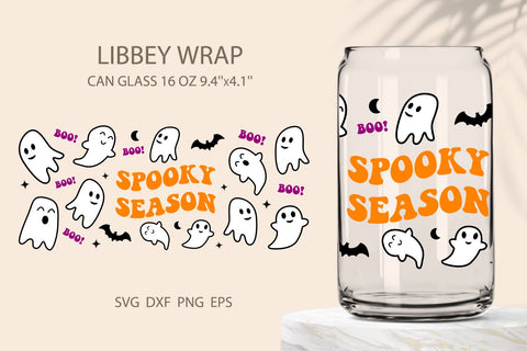 Halloween can glass wrap 16 oz Spooky season SVG KMarinaDesign 