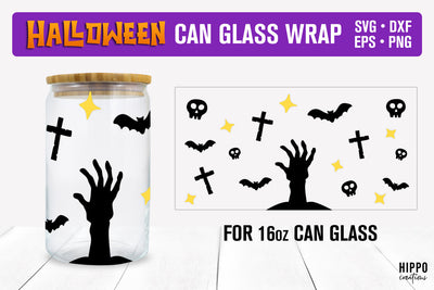 Halloween Can Glass Wrap, 16oz Libbey Glass Wrap, Beer Can SVG Hippo Creations 