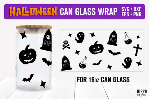 Halloween Can Glass Wrap Bundle, Glass Can Wrap Bundle SVG Hippo Creations 