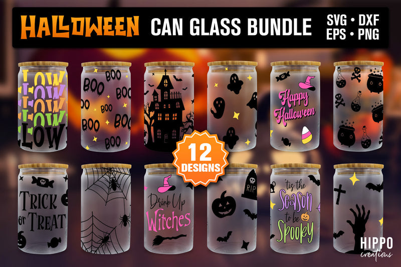 Halloween Can Glass Wrap Bundle, Glass Can Wrap Bundle SVG Hippo Creations 
