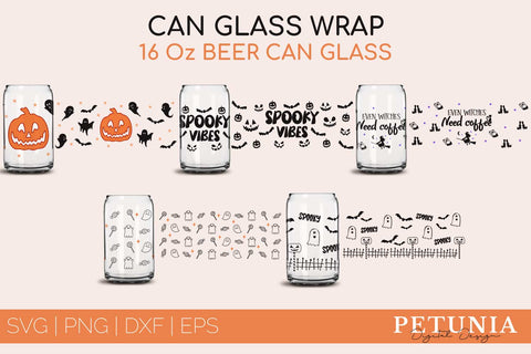 Halloween Can Glass Wrap SVG BUNDLE | Libbey Can Glass SVG SVG Petunia Digital Design 