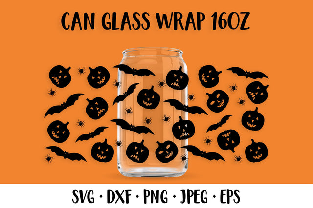 Halloween Can Glass Wrap SVG. Pumpkin and Bats Glass Can SVG LaBelezoka 