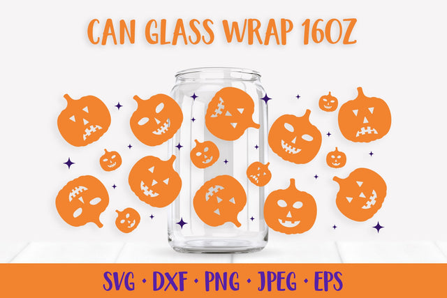 Halloween Can Glass Wrap SVG. Pumpkin Jack-o-Lantern Glass Can SVG LaBelezoka 