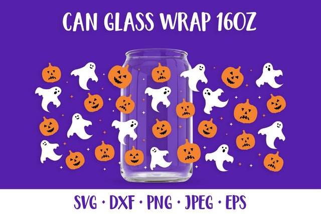 Halloween Can Glass Wrap SVG. Pumpkins and Ghosts Glass Can SVG LaBelezoka 