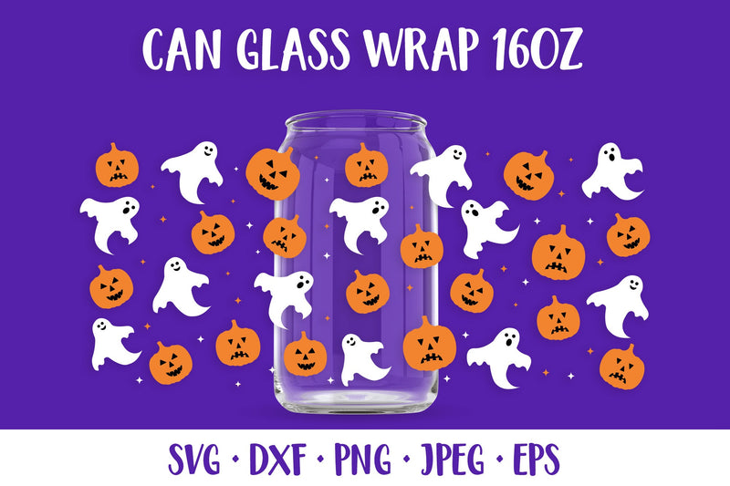 Halloween Can Glass Wrap SVG. Pumpkins and Ghosts Glass Can SVG LaBelezoka 