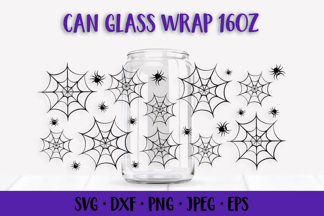 Halloween Can Glass Wrap SVG. Spider Web Glass Can SVG LaBelezoka 
