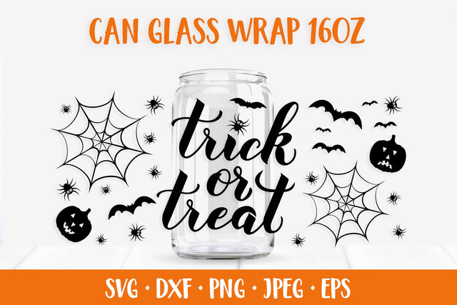 Halloween Can Glass Wrap SVG. Trick or Treat Glass Can SVG LaBelezoka 