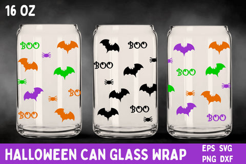 Halloween can glass wrap with bat, Halloween boo for 16oz libbey svg Sublimation AnastasiyaArtDesign 