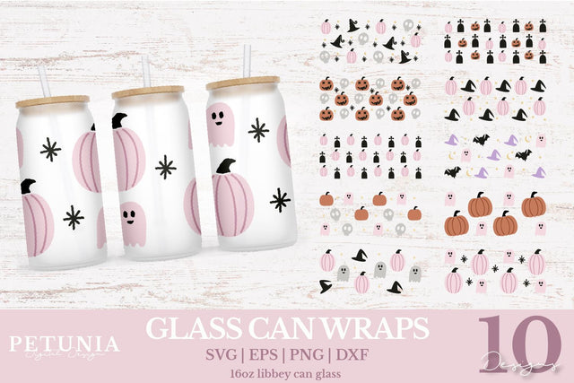 Halloween Can Wrap | 16oz Libbey Can Glass Wrap SVG Bundle SVG Petunia Digital Design 