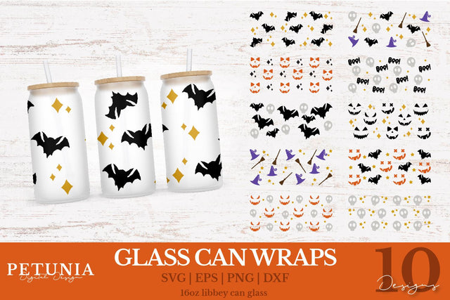 Halloween Can Wrap | 16oz Libbey Can Glass Wrap SVG Bundle SVG Petunia Digital Design 