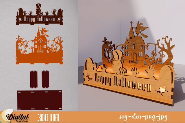 Halloween Candle Box 3D Design | 3D Halloween Silhouette Laser Cut | Spooky Scene SVG Evgenyia Guschina 