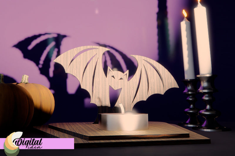 Halloween Candle Holder 3D Laser Cut. 3D Halloween Bat Laser Cut. SVG Evgenyia Guschina 