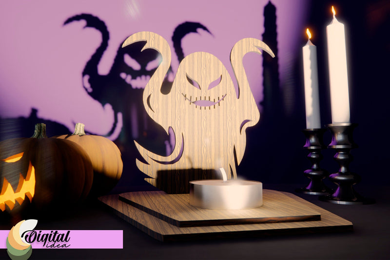 Halloween Candle Holder 3D Laser Cut. 3D Halloween Ghost Laser Cut. SVG Evgenyia Guschina 
