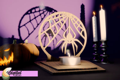 Halloween Candle Holder 3D Laser Cut. 3D Halloween Spider Laser Cut. SVG Evgenyia Guschina 
