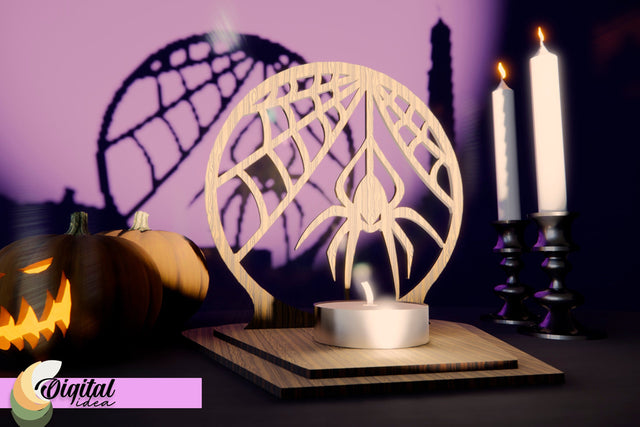Halloween Candle Holder 3D Laser Cut. 3D Halloween Spider Laser Cut. SVG Evgenyia Guschina 