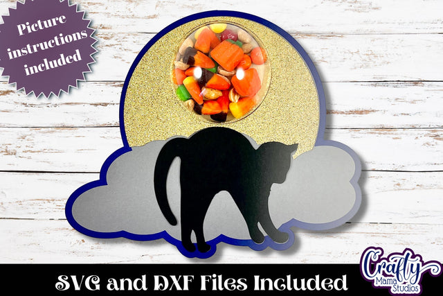 Halloween Candy Dome Holder, Candy Ornament Black Cat Svg SVG Crafty Mama Studios 