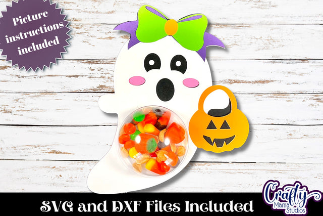 Halloween Candy Dome Holder, Candy Ornament Girl Ghost Svg SVG Crafty Mama Studios 
