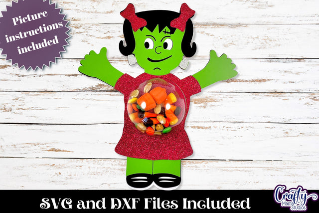 Halloween Candy Dome Holder, Candy Ornament Girl Monster Svg SVG Crafty Mama Studios 